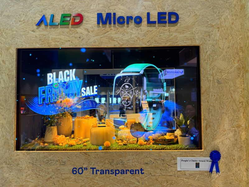 k1体育60吋高透明度Micro LED显示器获&rdquo;最佳Micro LED技术应用奖&rdquo;，将Micro LED面板透明化之设计特性极致发挥，以可扩展性无缝拼接技术打造，具备600 nits全画面亮度、大于60%穿透率及超过NTSC 110%的优异广色域表现，可依需求灵活应用于各种场域