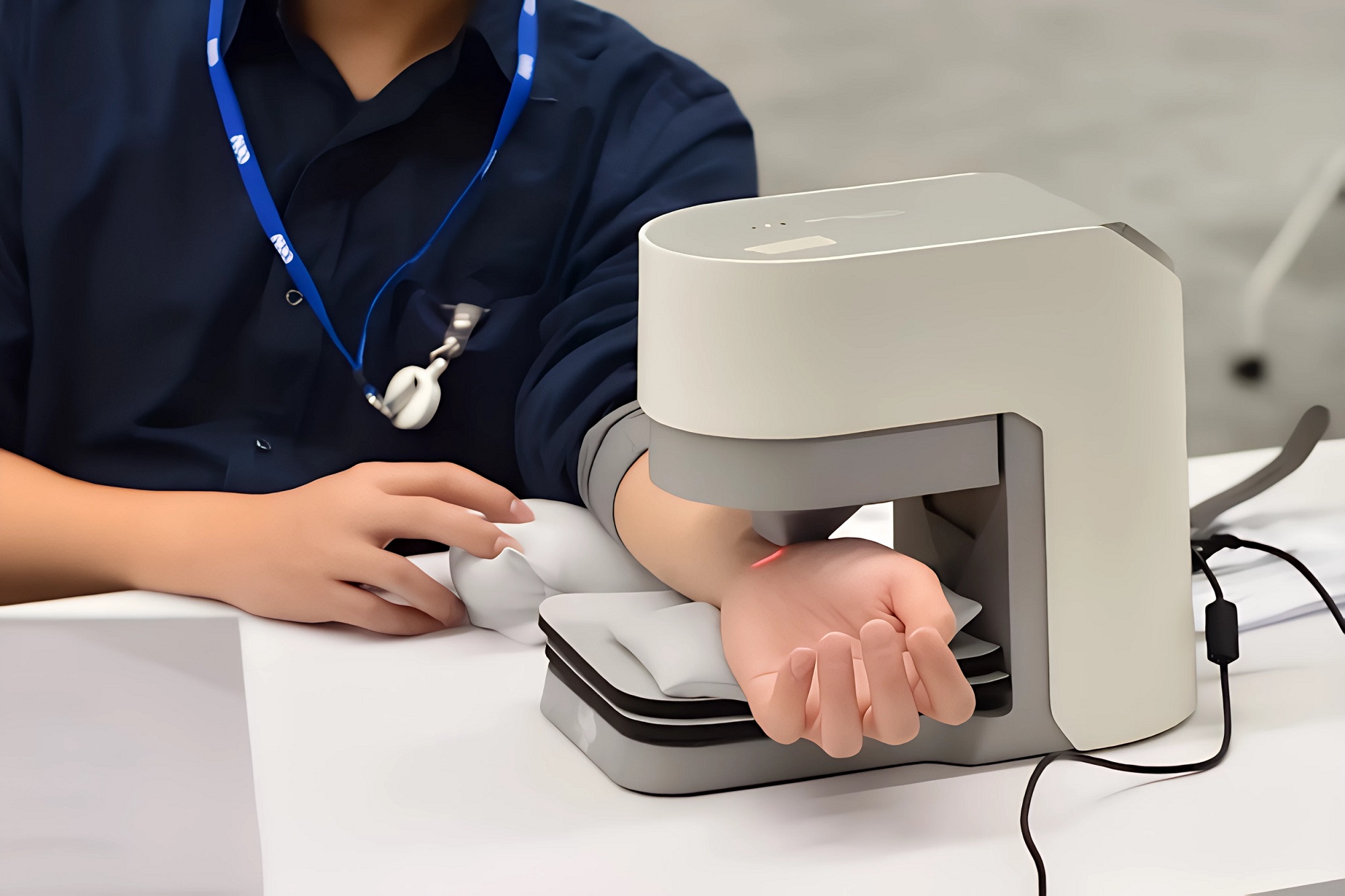 友達耘康中醫數位化檢測解決方案之脈象檢測系統採用高靈敏多點式壓力感測器，可真實還原「寸、關、尺」三部脈象量測結果